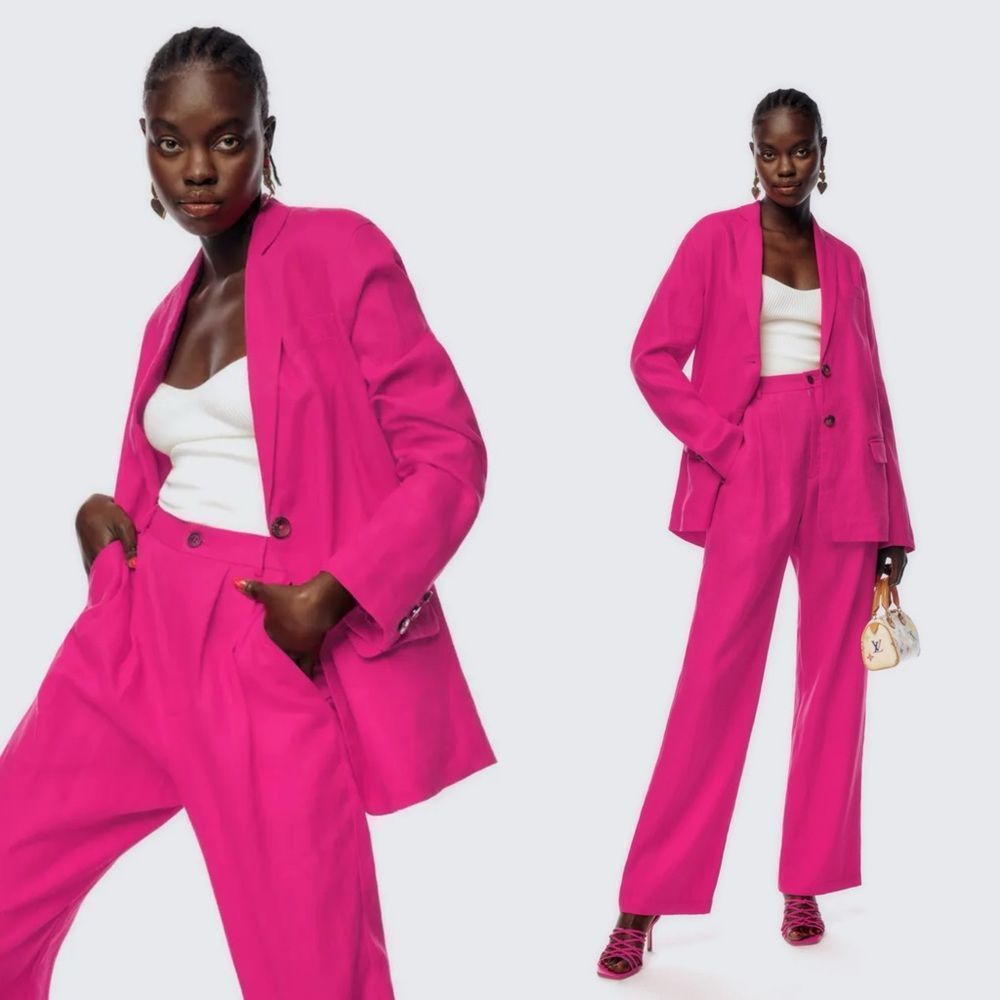 Reformation Stacey pants in Corvette Pink